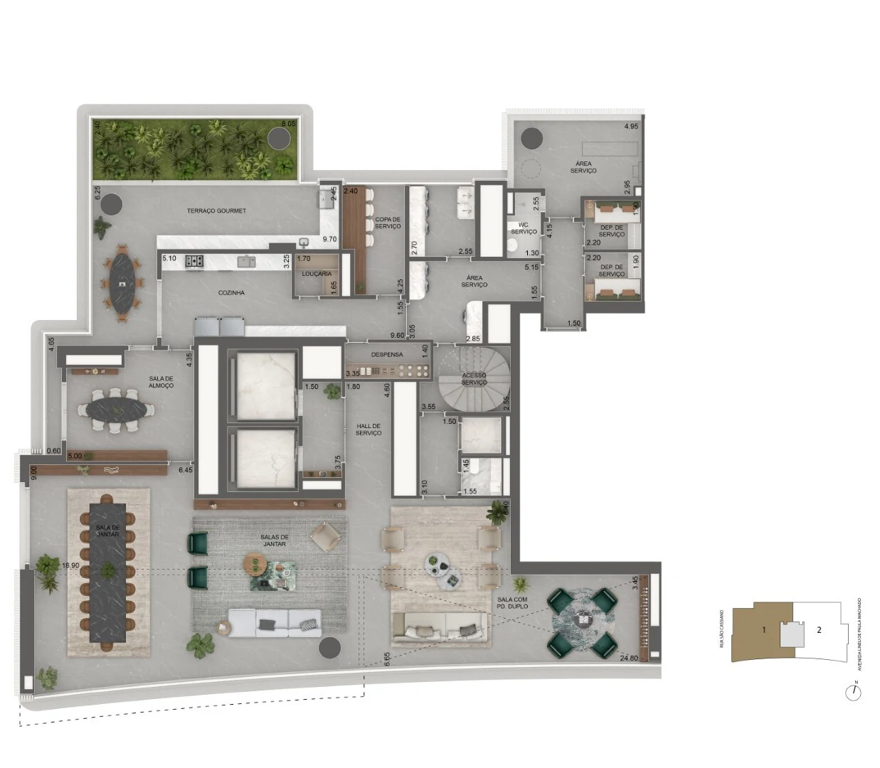 Planta 23 - 4 dorm 811m² - duplex - inferior