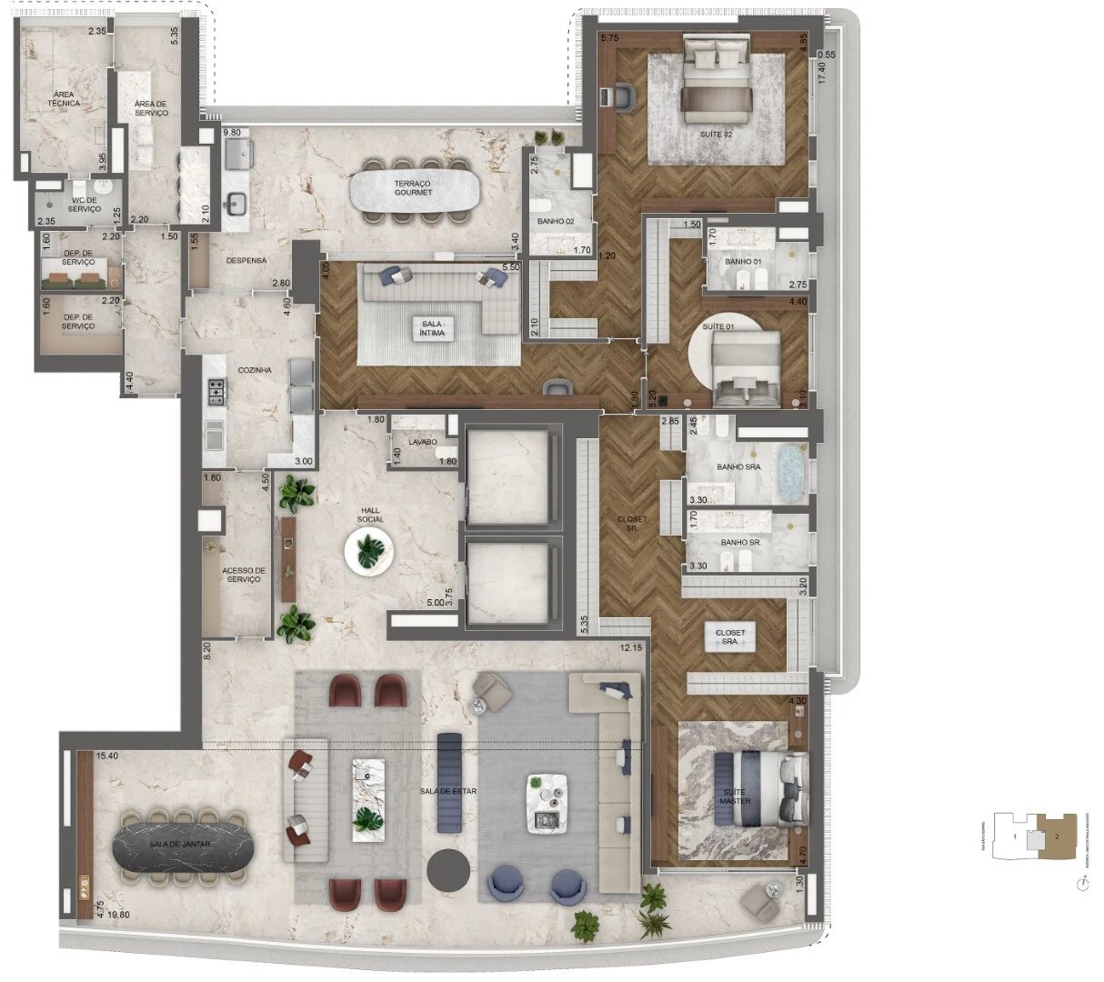 Planta 02 - 3 dorm 464,5m² - opção 1