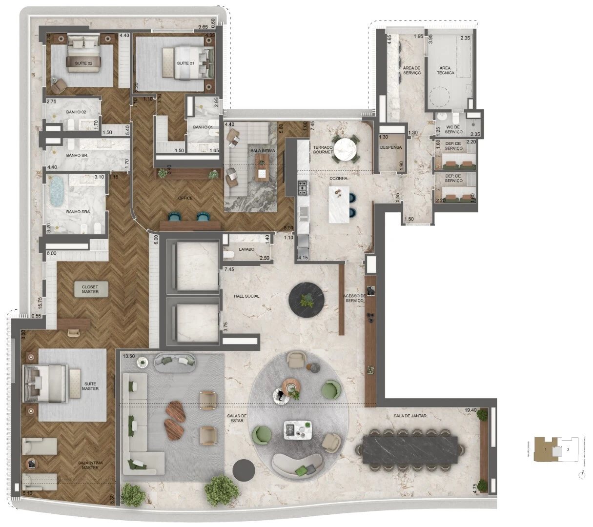 Planta 11 - 3 dorm 515m² - opção 5