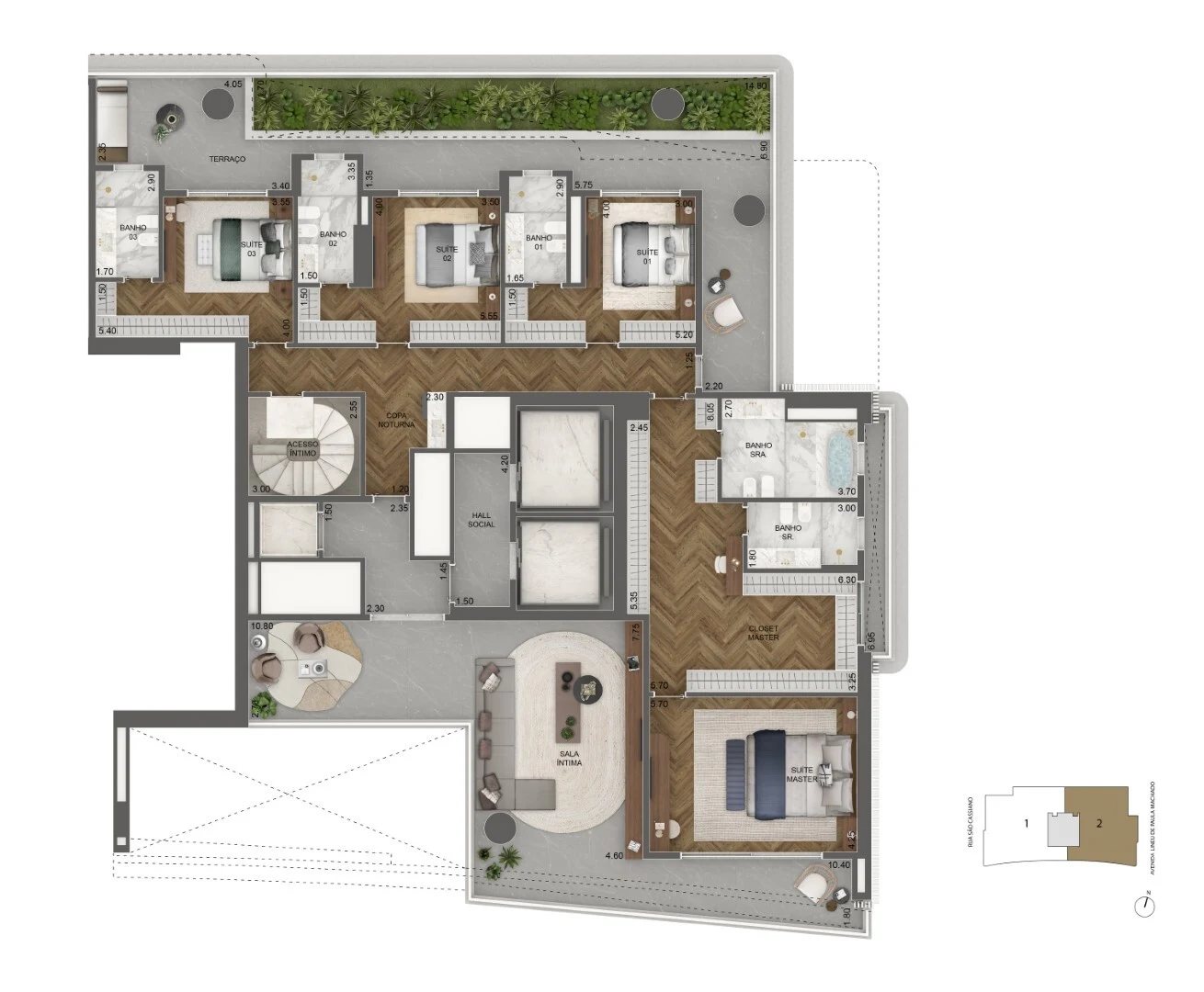 Planta 18 - 4 dorm 711m² - duplex - superior