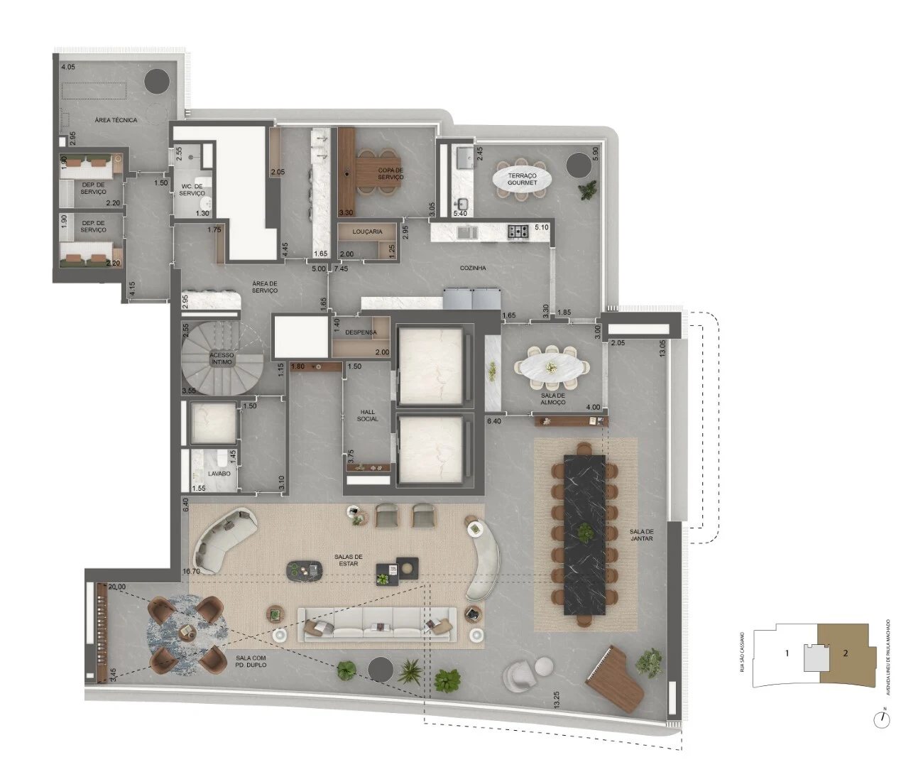 Planta 15 - 4 dorm 705m² - duplex - inferior