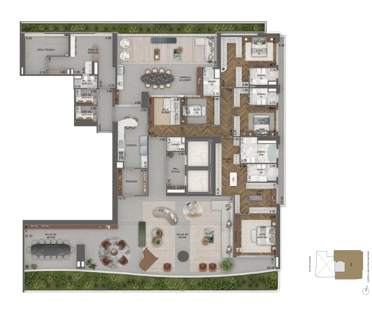 Planta 12 - 4 dorm 639m² - garden