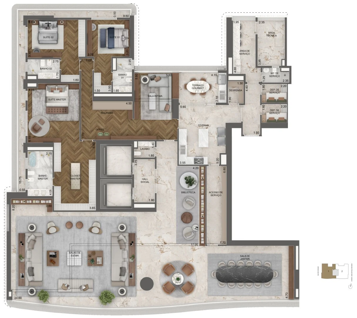 Planta 10 - 3 dorm 515m² - opção 4