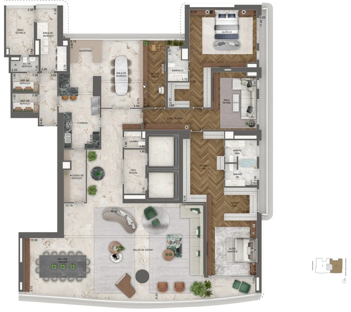 Planta 04 - 2 dorm 464,5m² - opção 3