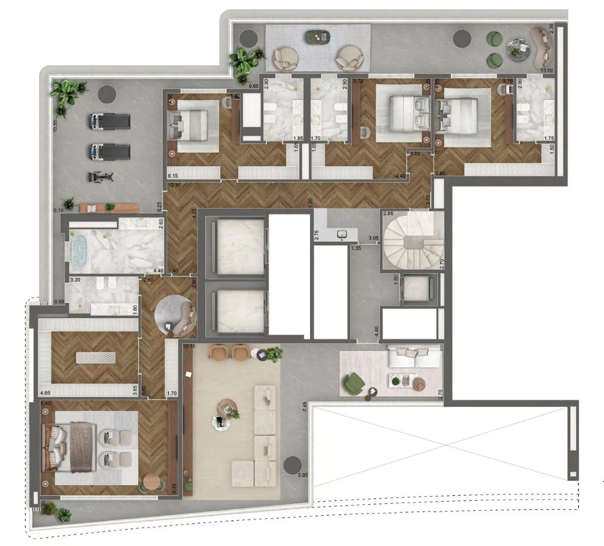 Planta 19 - 4 dorm 778m² - duplex - inferior