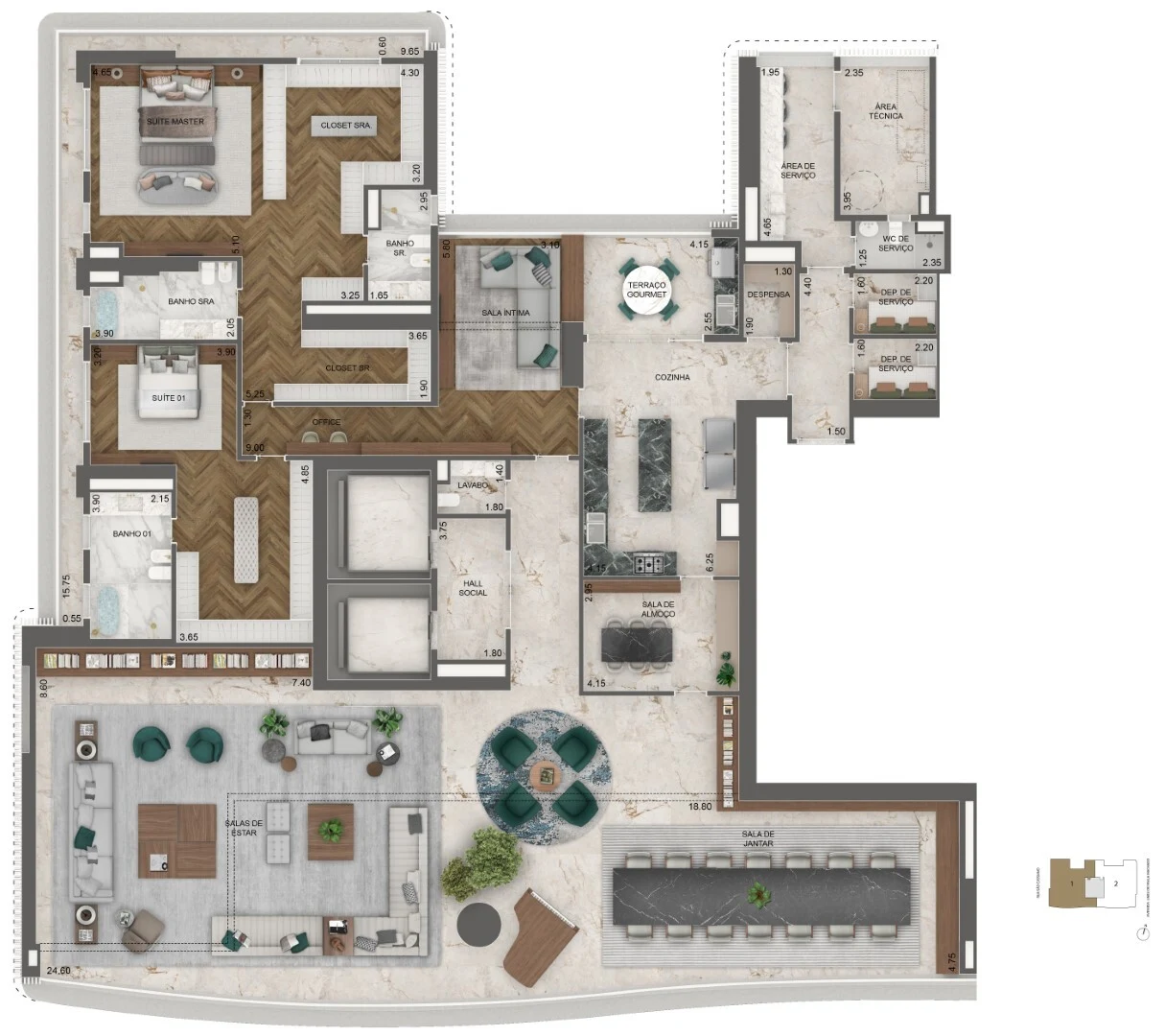 Planta 09 - 2 dorm 515m² - opção 3