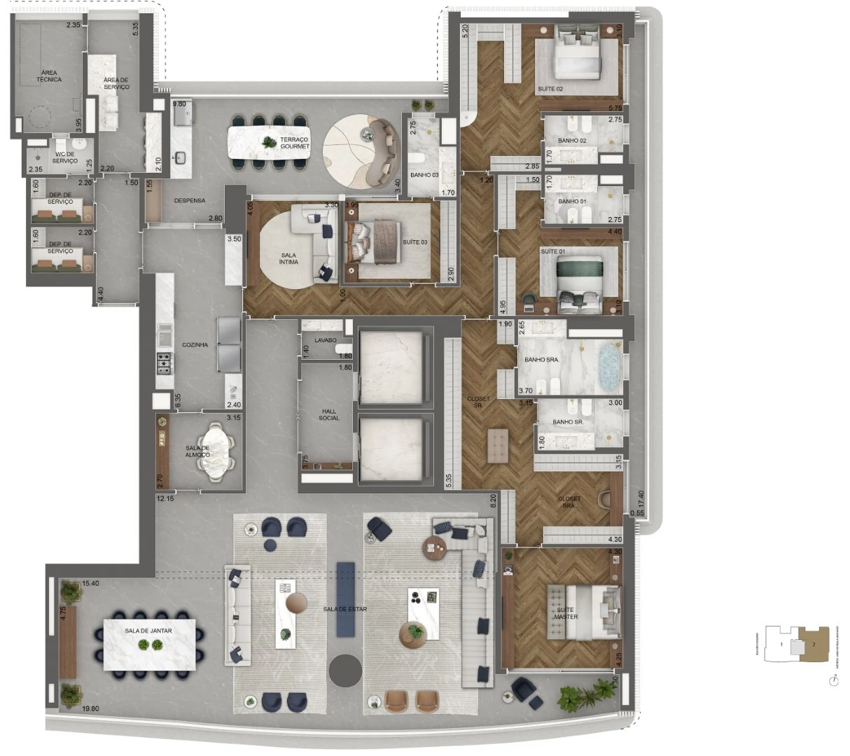 Planta 01 - 4 dorm 464,5m²