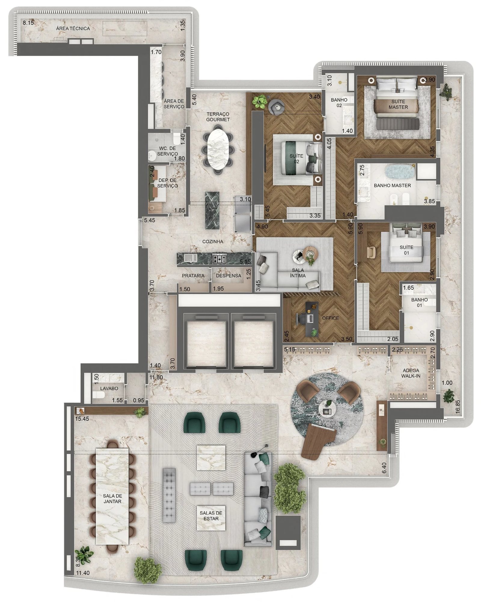 Planta 14 - 3 dorm 395m² - opção 4