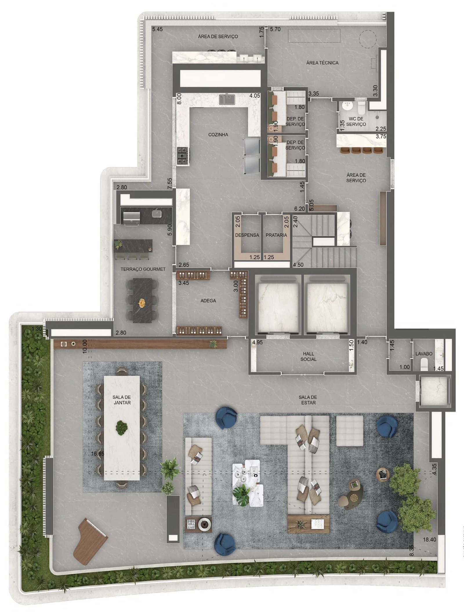 Planta 20 - 4 dorm 708m² - cobertura duplex - inferior