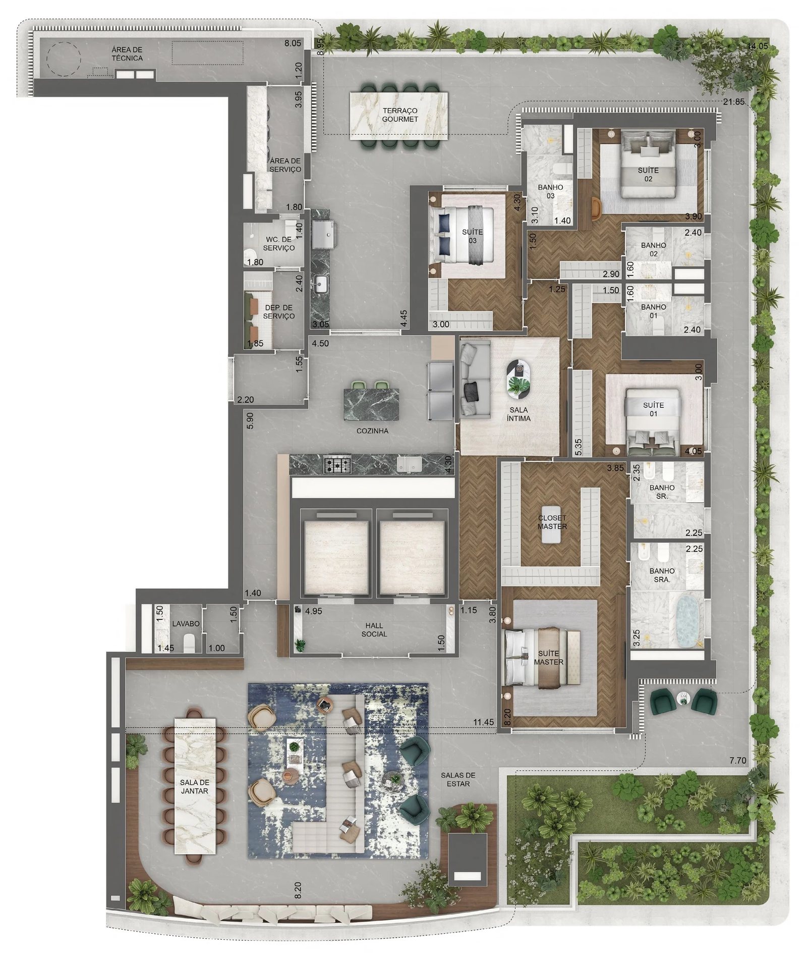 Planta 19 - 4 dorm 492m² - garden