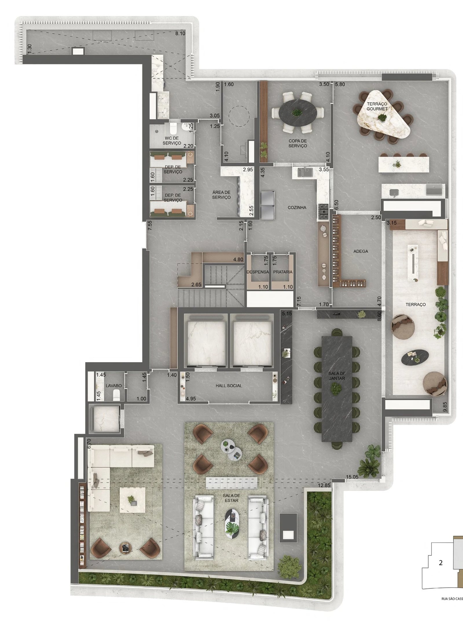 Planta 22 - 4 dorm 710m² - cobertura duplex - inferior