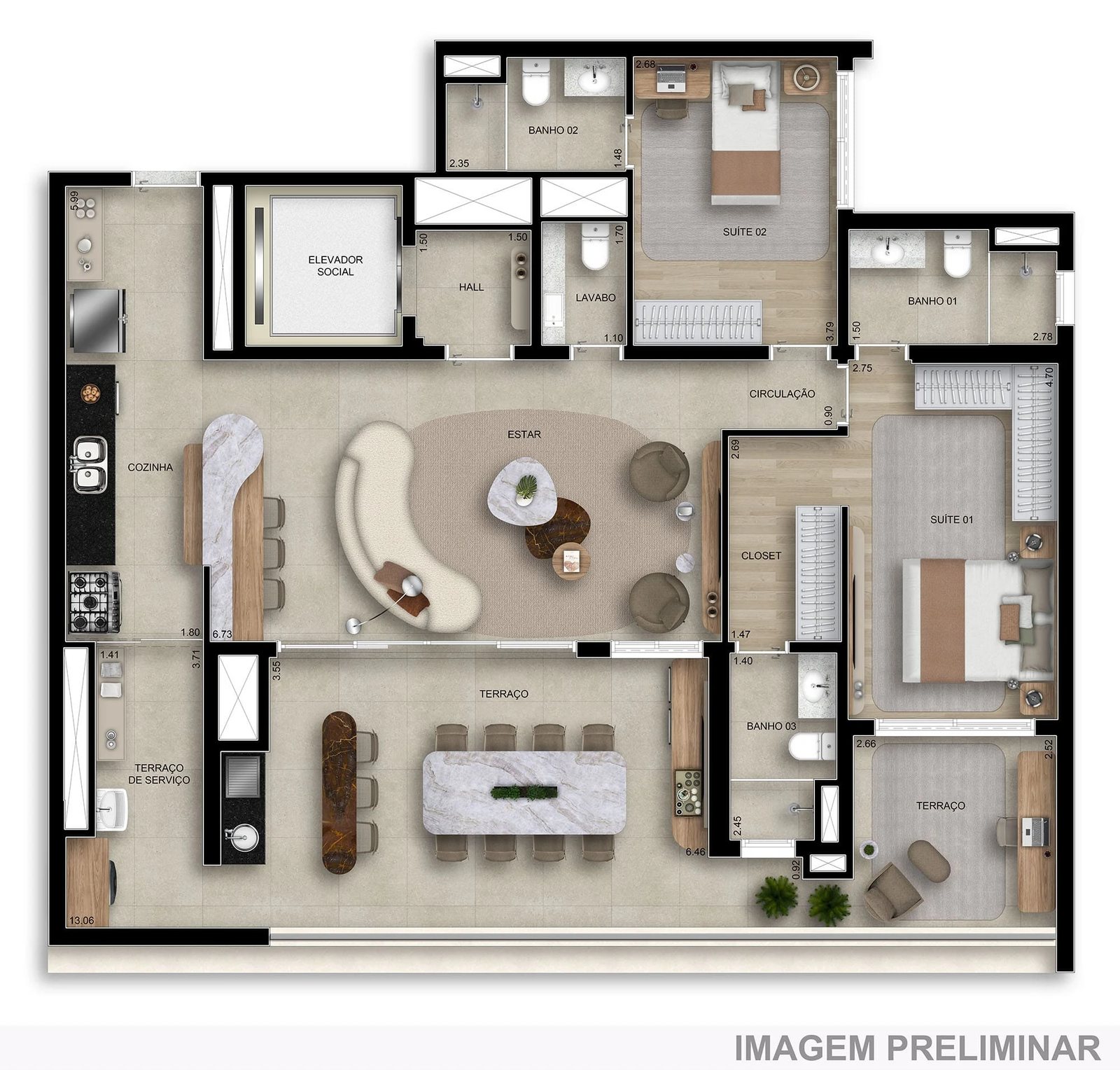 Planta 05 - 2 dorm 134m² - opção