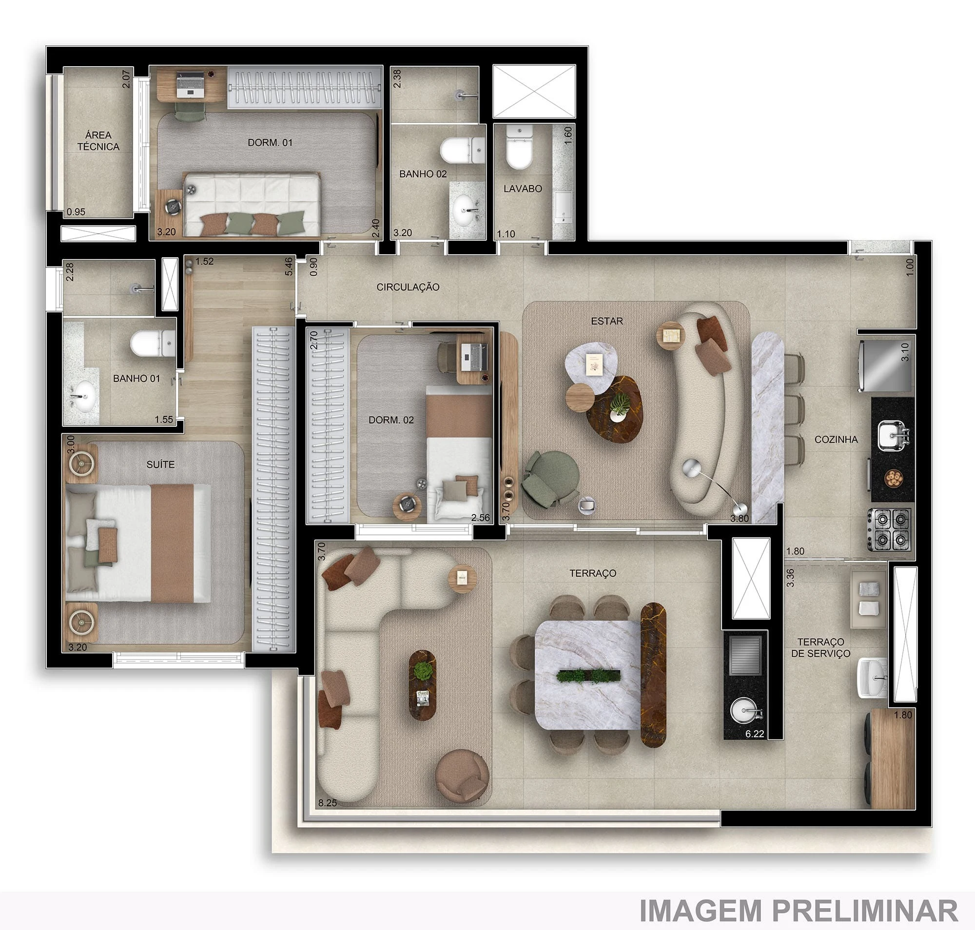 Planta 02 - 2 dorm 106m²