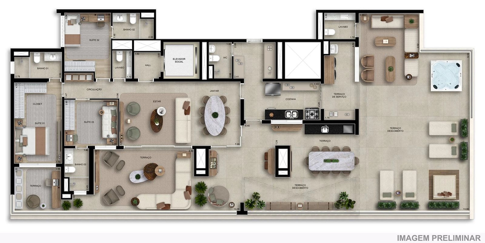 Planta 07 - 3 dorm 275m² - cobertura horizontal