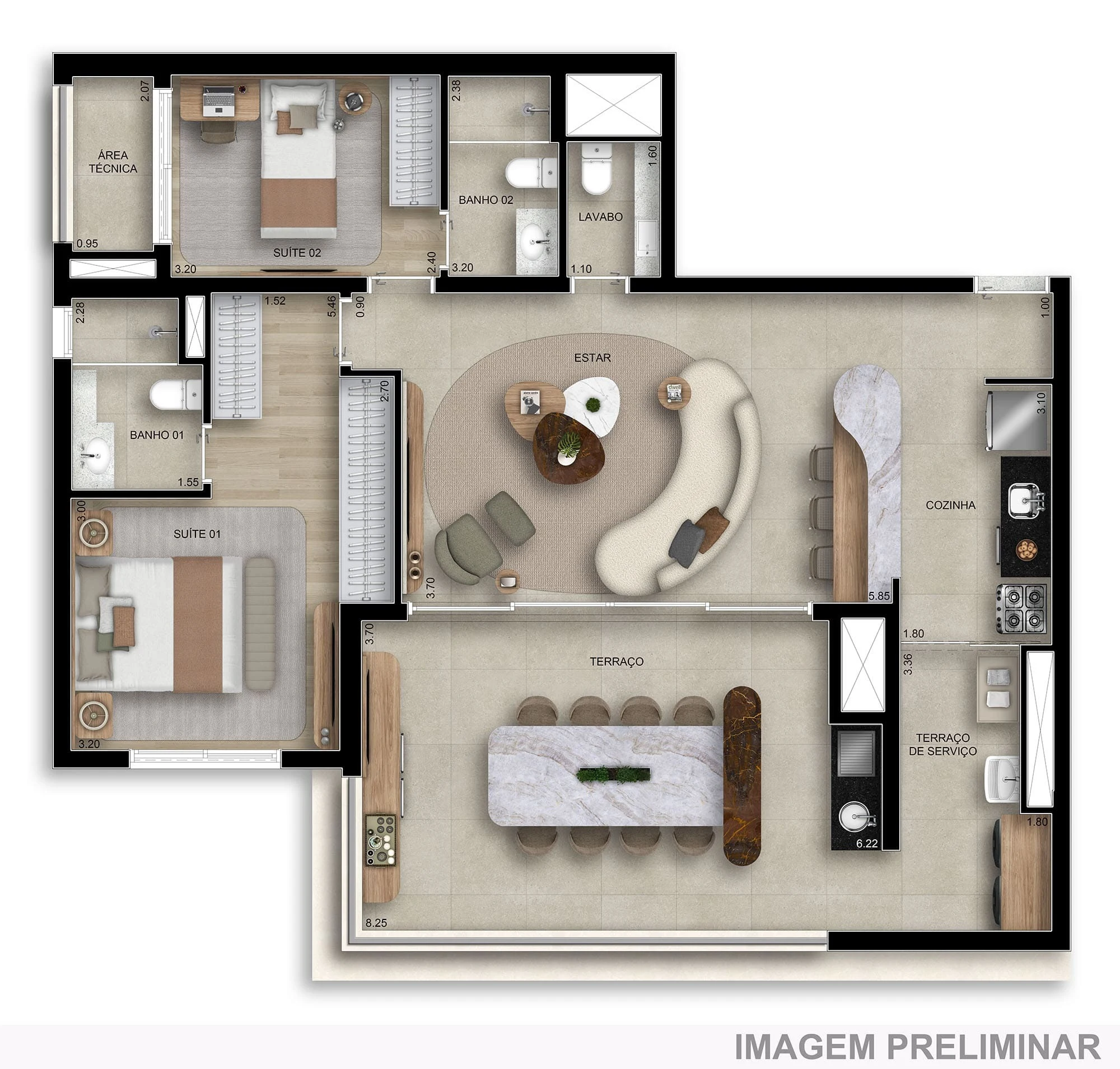 Planta 03 - 2 dorm 106m² - opção