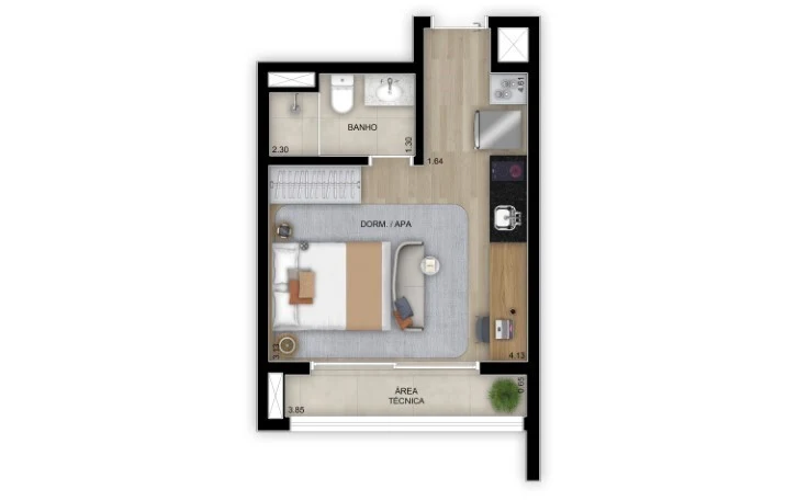 Planta 01 - 1 dorm 25m² - studio
