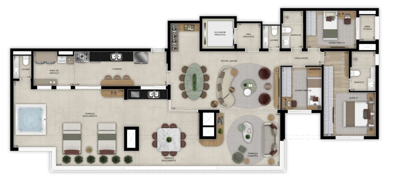 Planta 11 - 3 dorm 189m² - penthouse