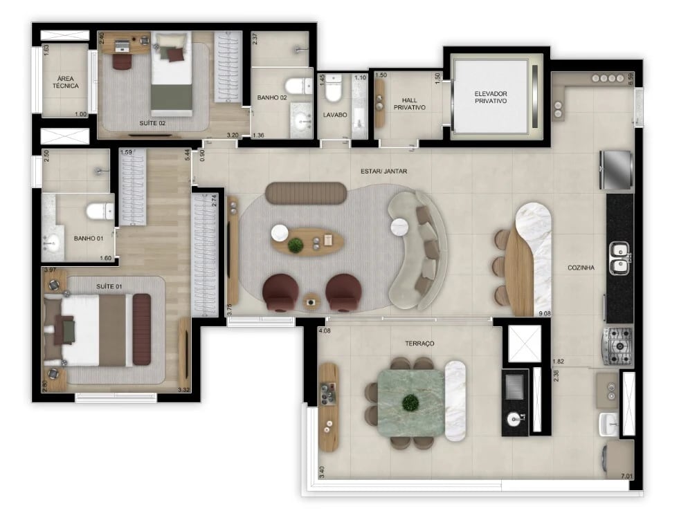 Planta 07 - 2 dorm 113m² - opção