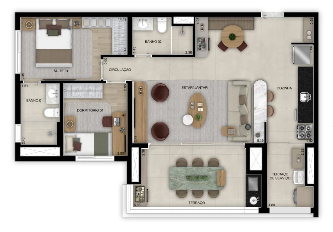 Planta 05 - 2 dorm 83m² - opção