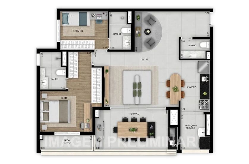 Planta 11 - 2 dorm 96m² - opção
