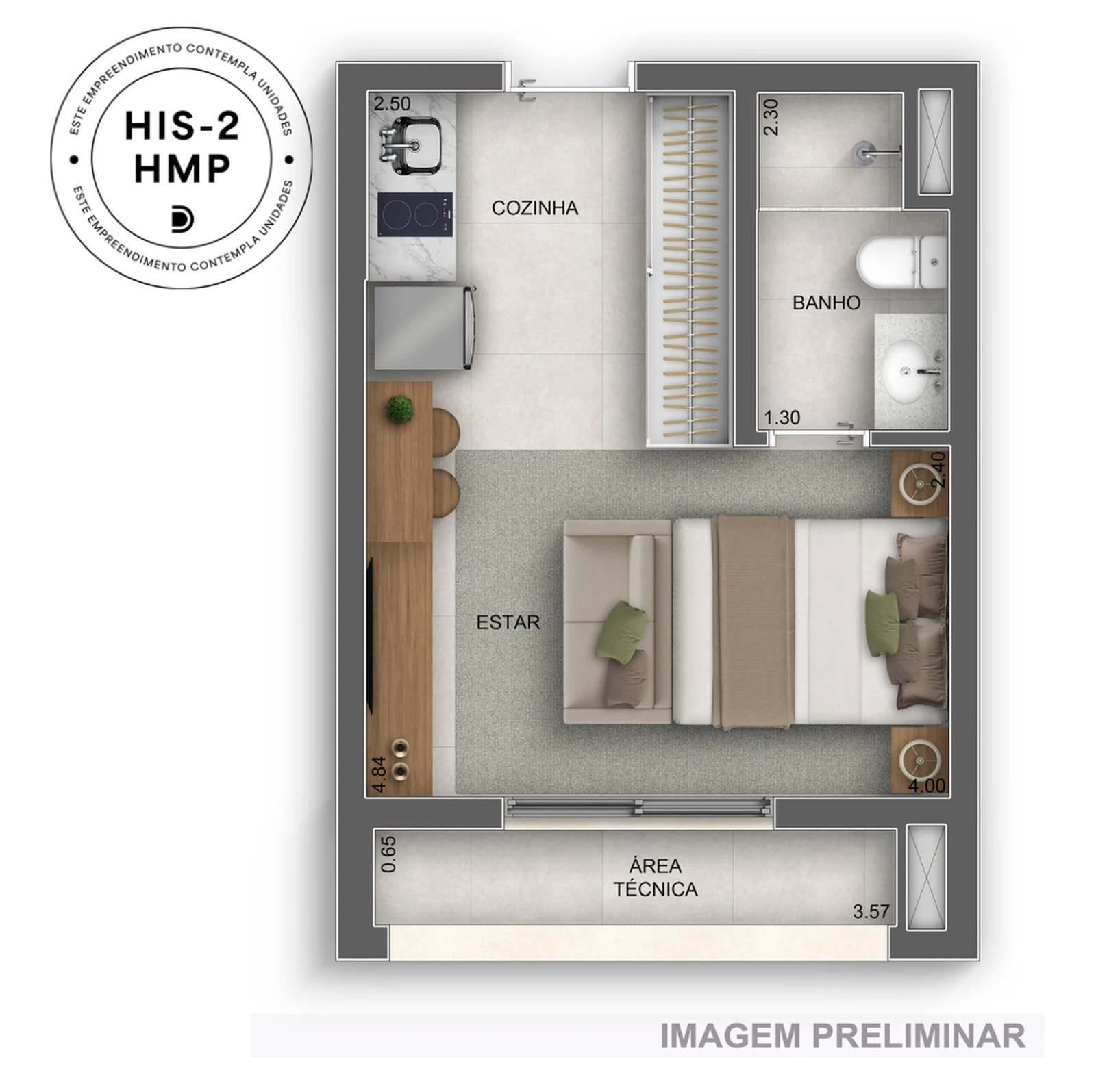 Planta 01 - 1 dorm 25m² - studio