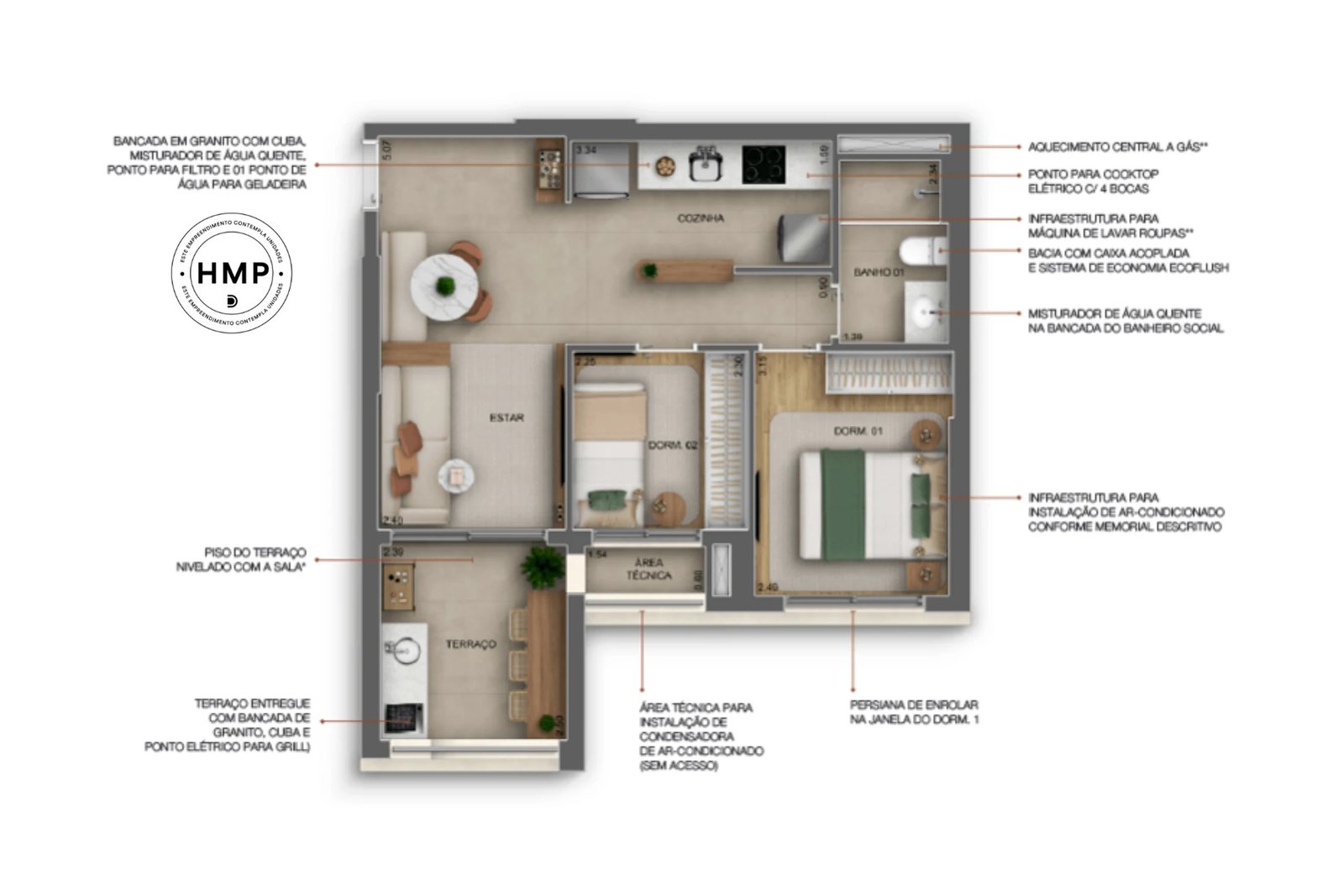Planta 01 - 2 dorm 53m²