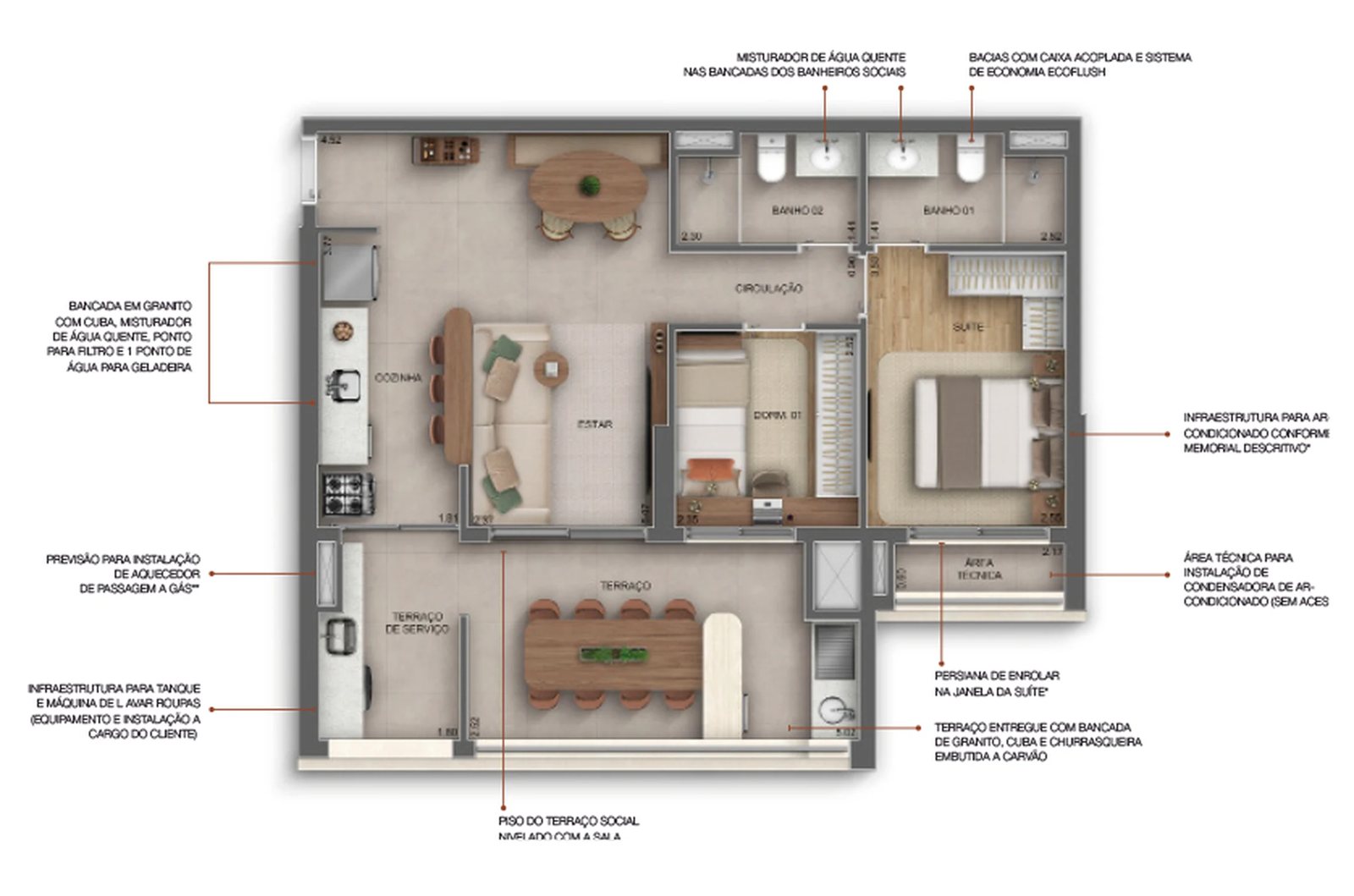 Planta 02 - 2 dorm 75m²
