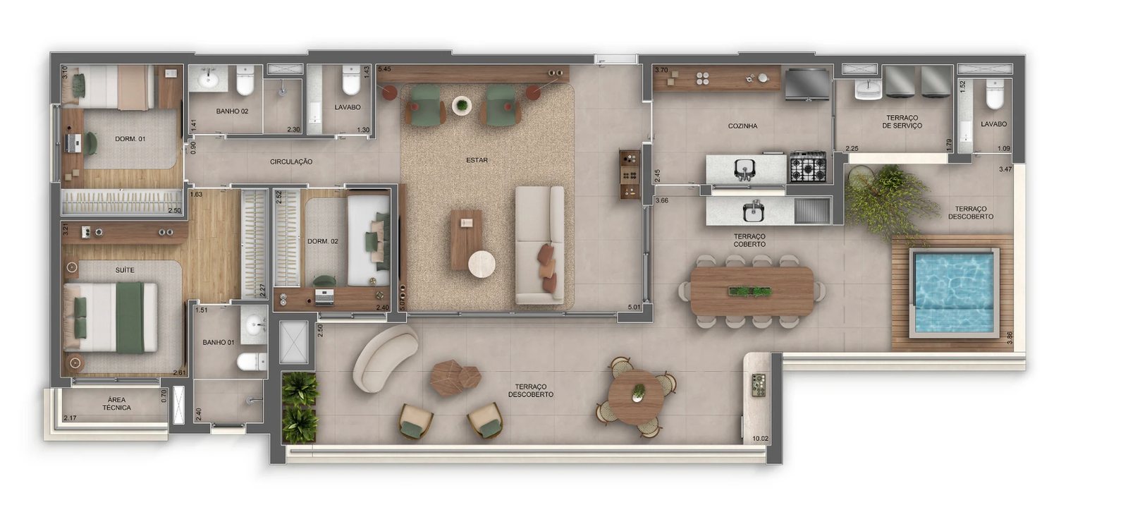 Planta 06 - 3 dorm 152m² - cobertura horizontal