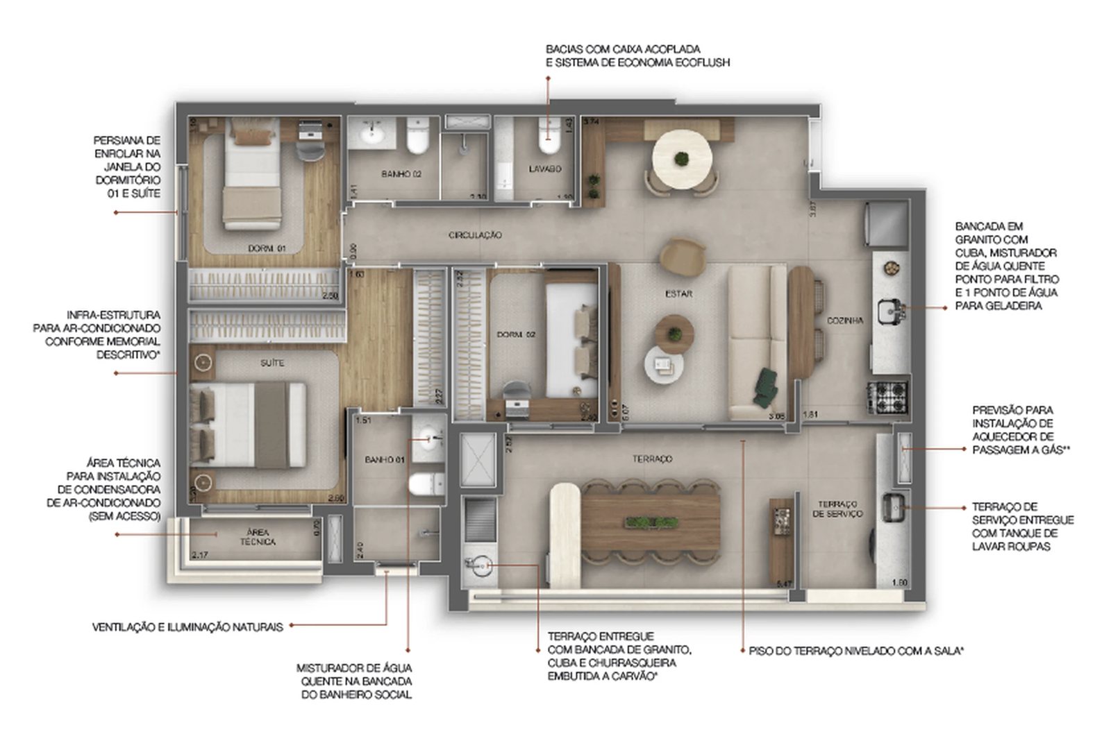 Planta 03 - 3 dorm 95m²