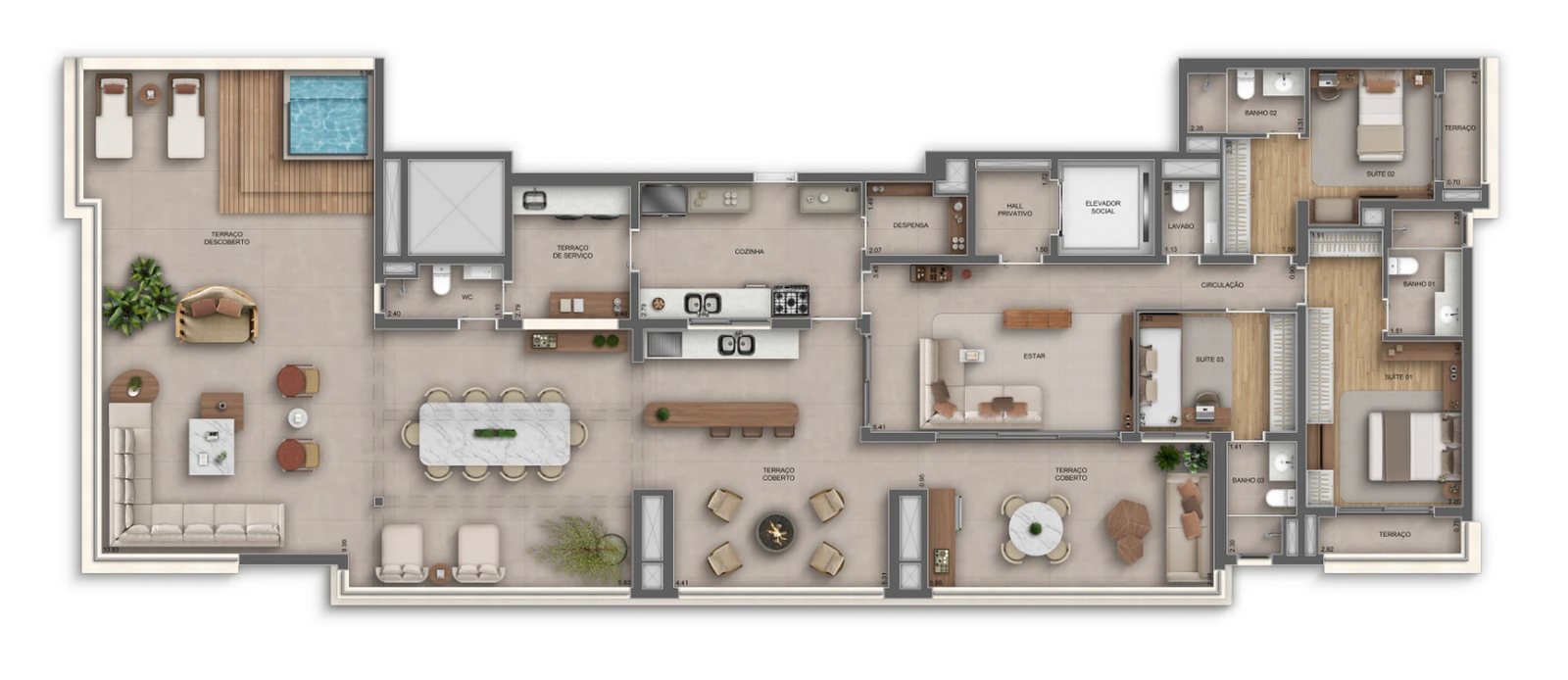 Planta 08 - 3 dorm 264m² - cobertura horizontal