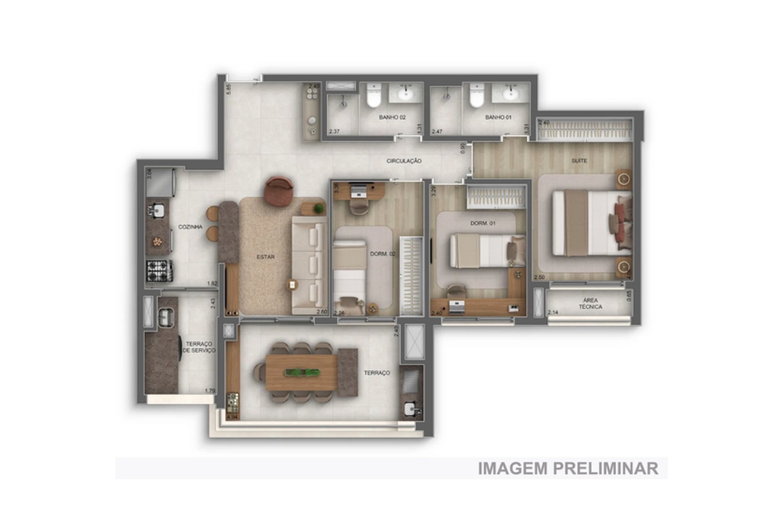 Planta 03 - 3 dorm 88m²