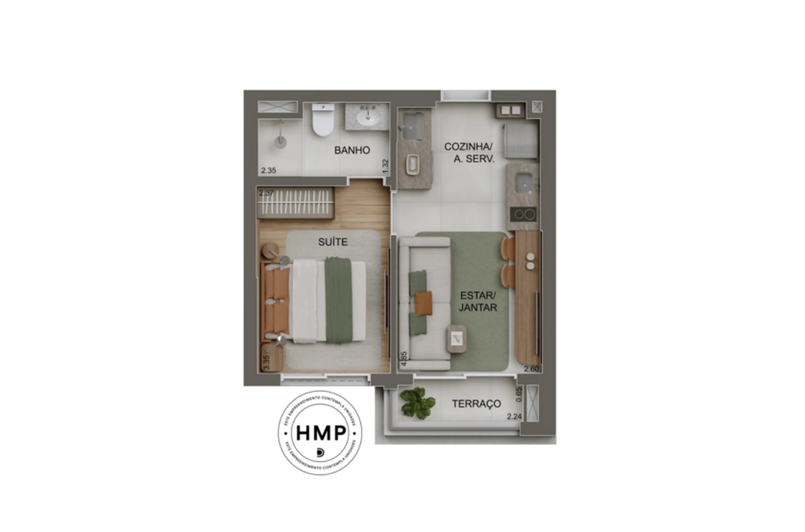 Planta 01 - 1 dorm 30m²