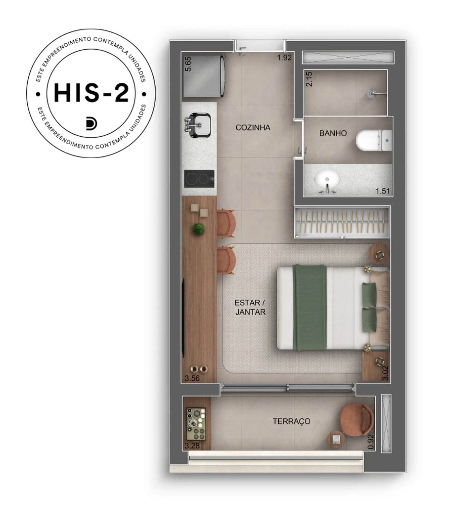 Planta 01 - 1 dorm 27m² - studio