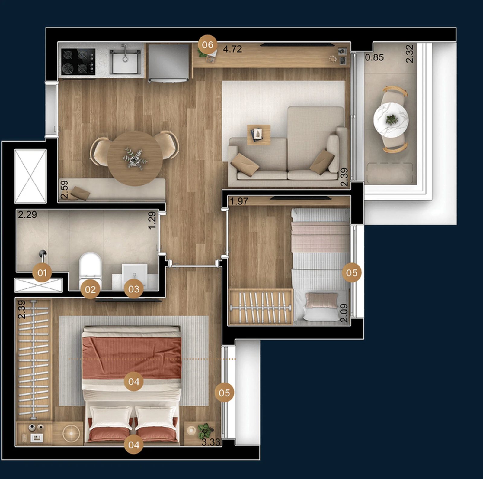 Planta 06 - 2 dorm 37,49m²