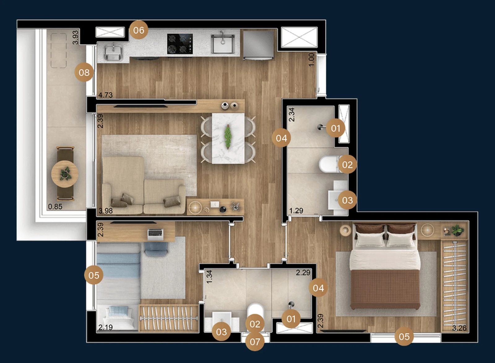 Planta 07 - 2 dorm 49,97m²