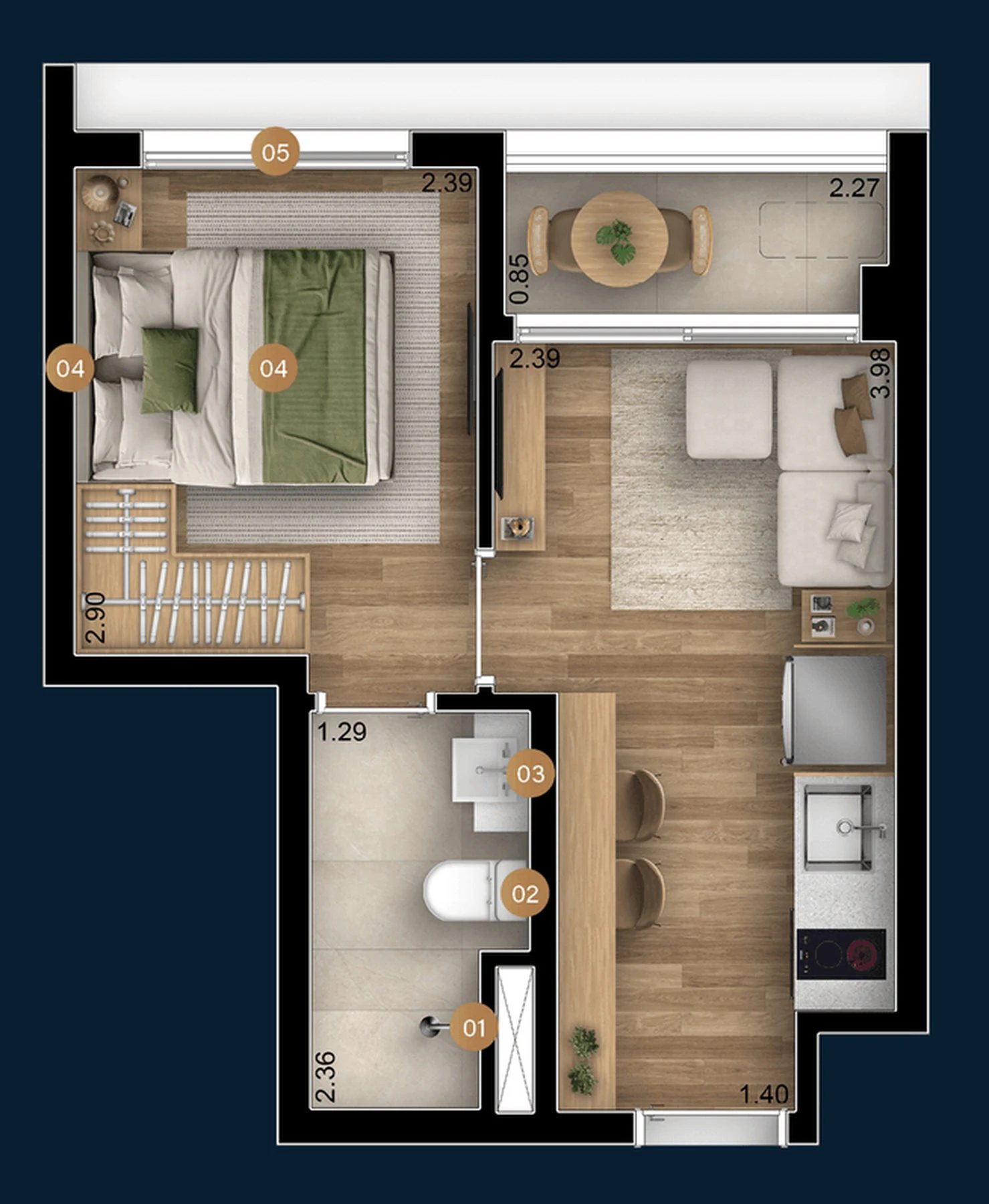 Planta 03 - 1 dorm 27m²