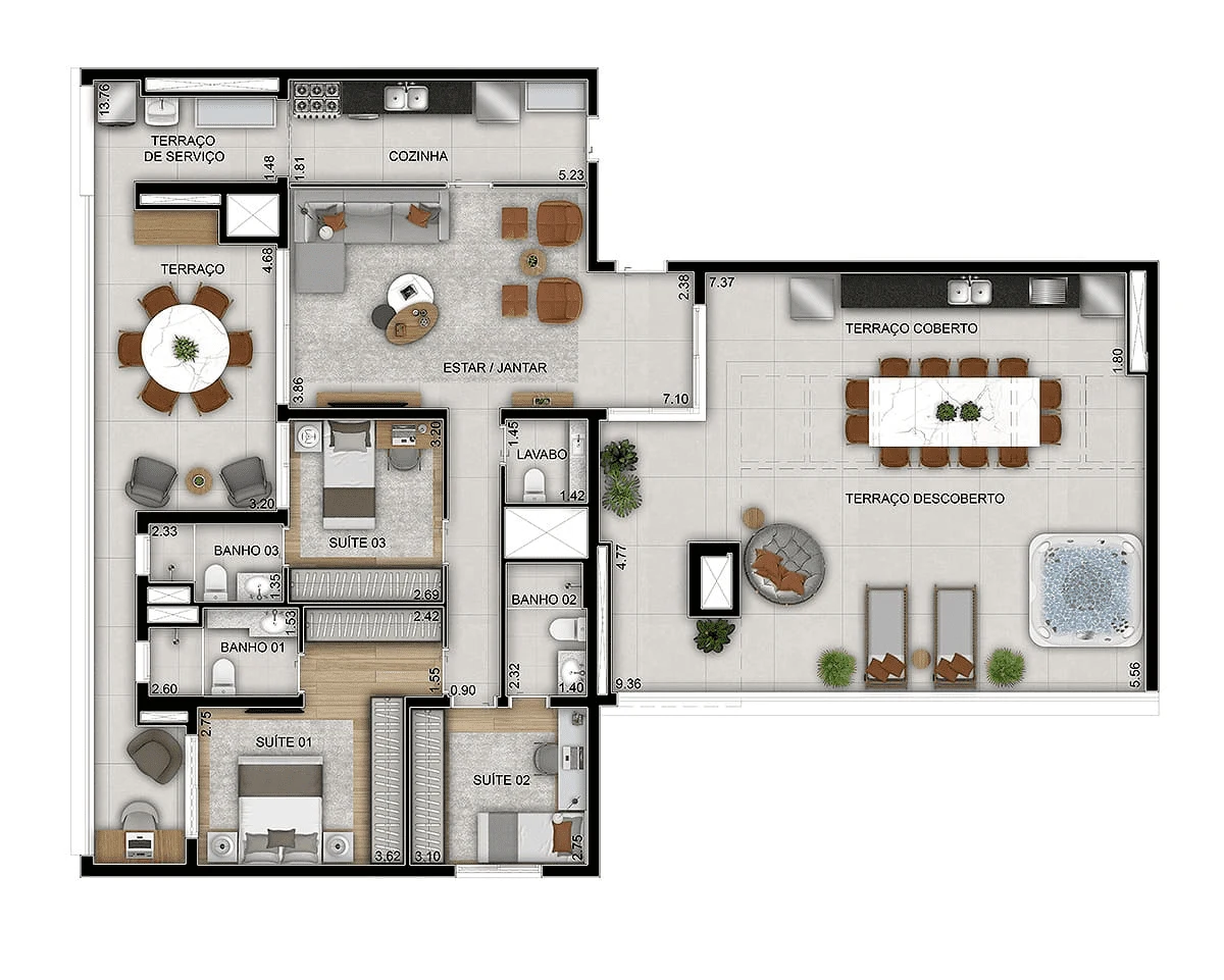 Planta 09 - 3 dorm 201m² - penthouse