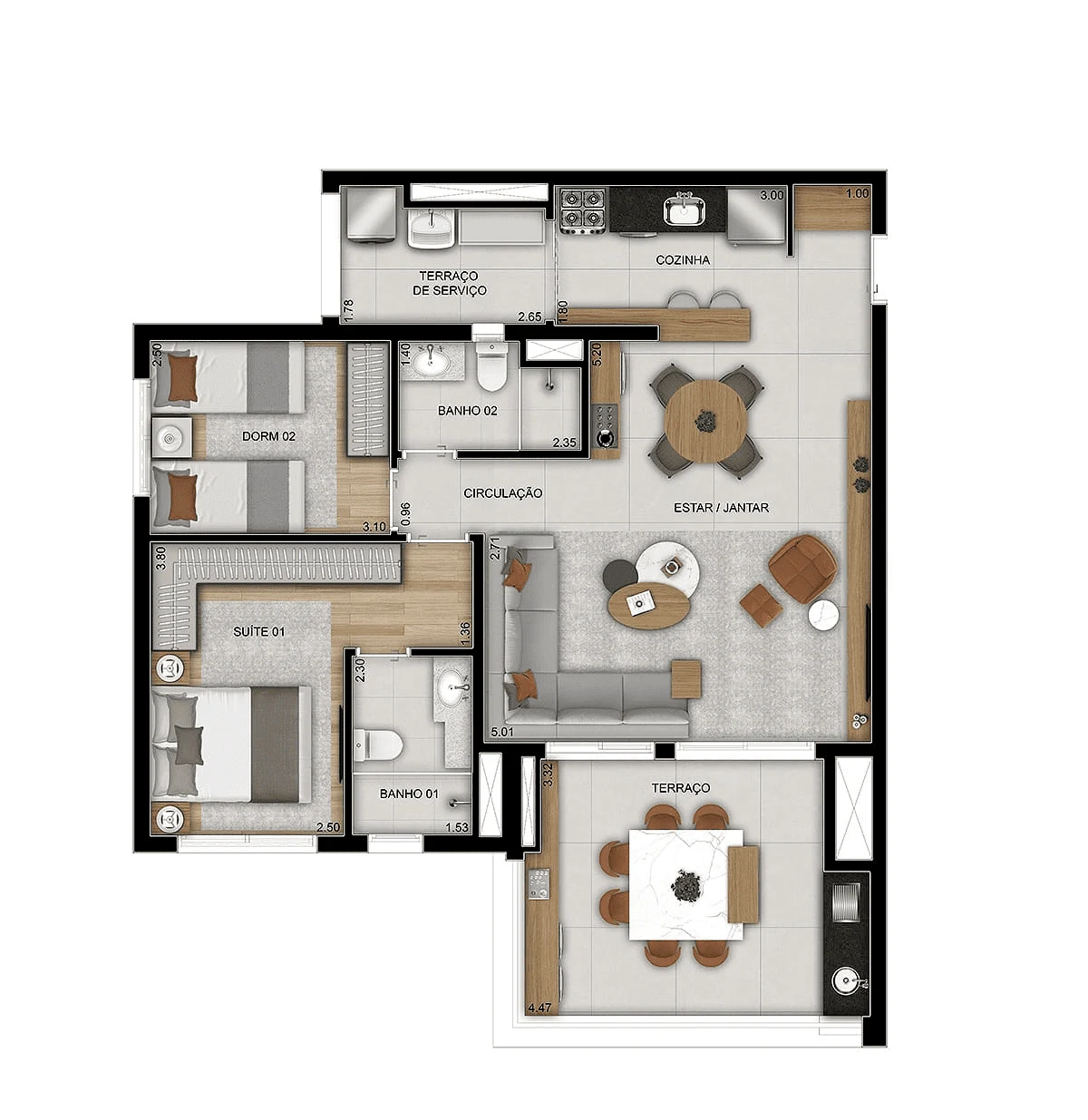 Planta 03 - 2 dorm 90m² - opção