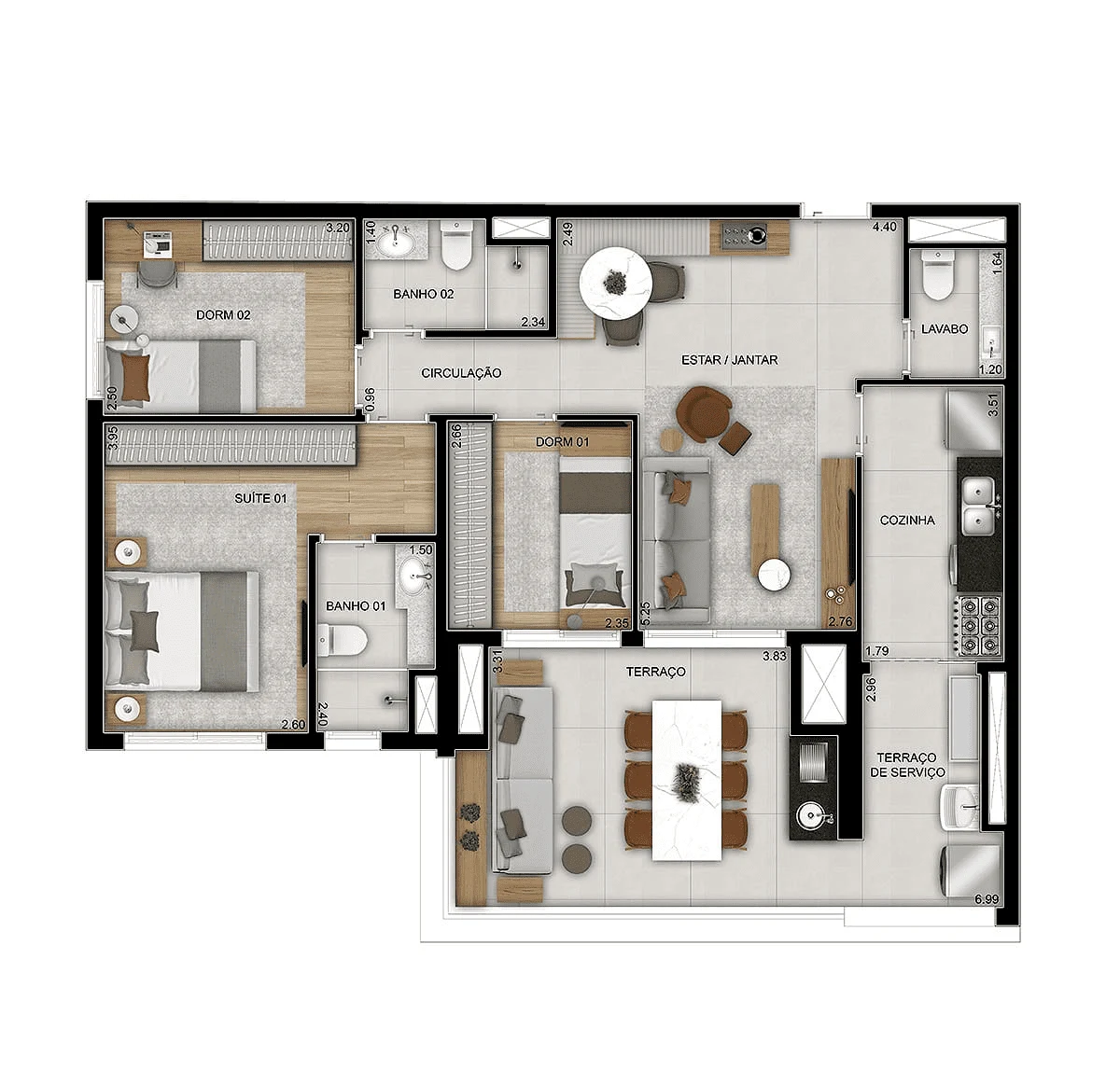 Planta 04 - 3 dorm 96m²
