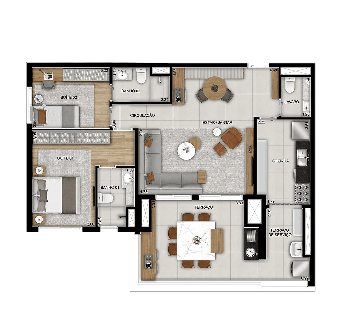Planta 05 - 2 dorm 96m² - opção