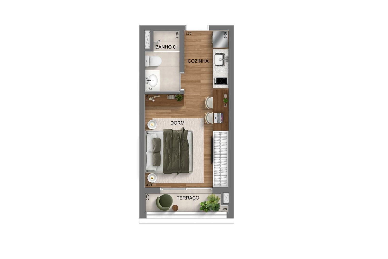Planta 01 - 1 dorm 25m² - studio
