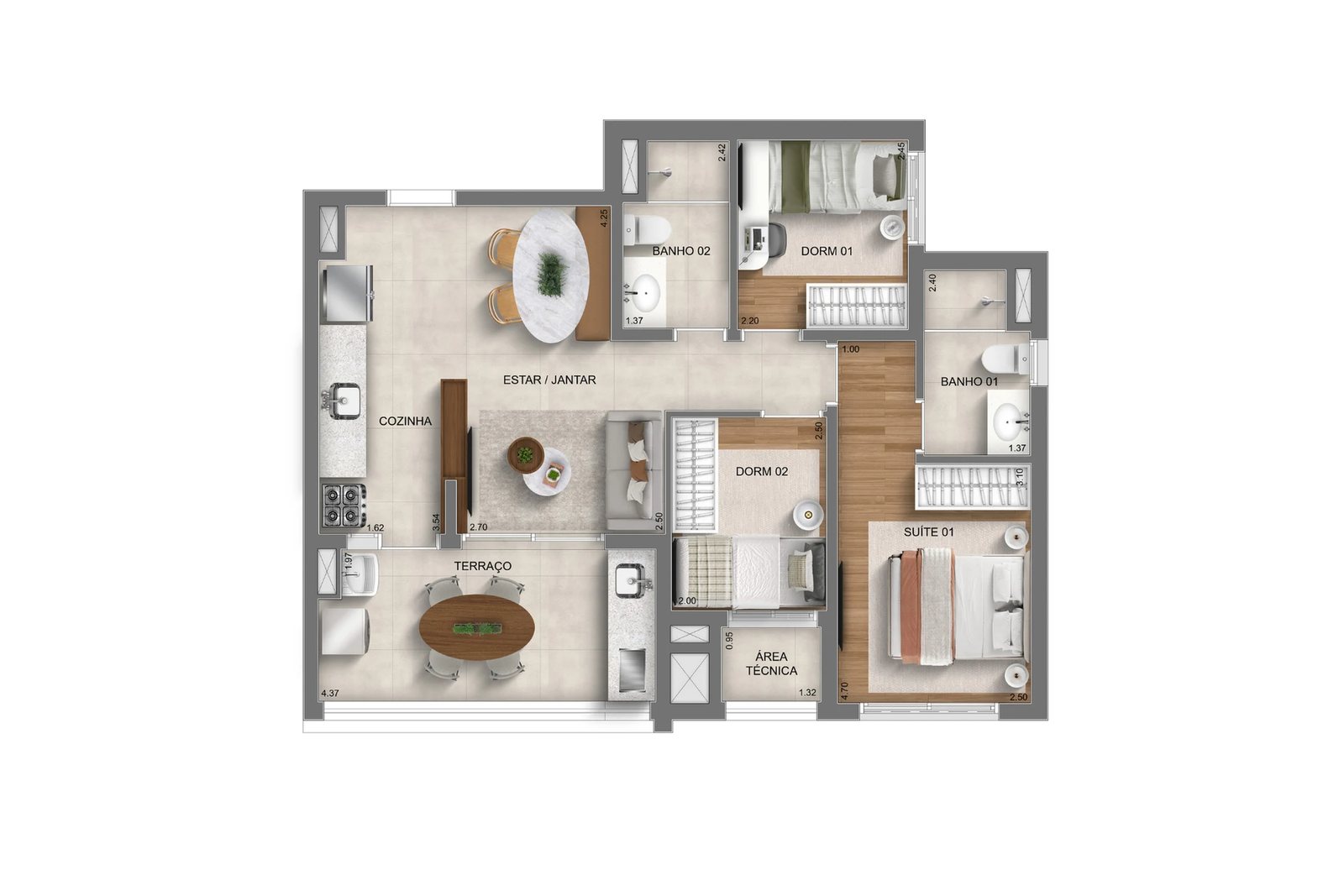 Planta 05 - 3 dorm 66m²