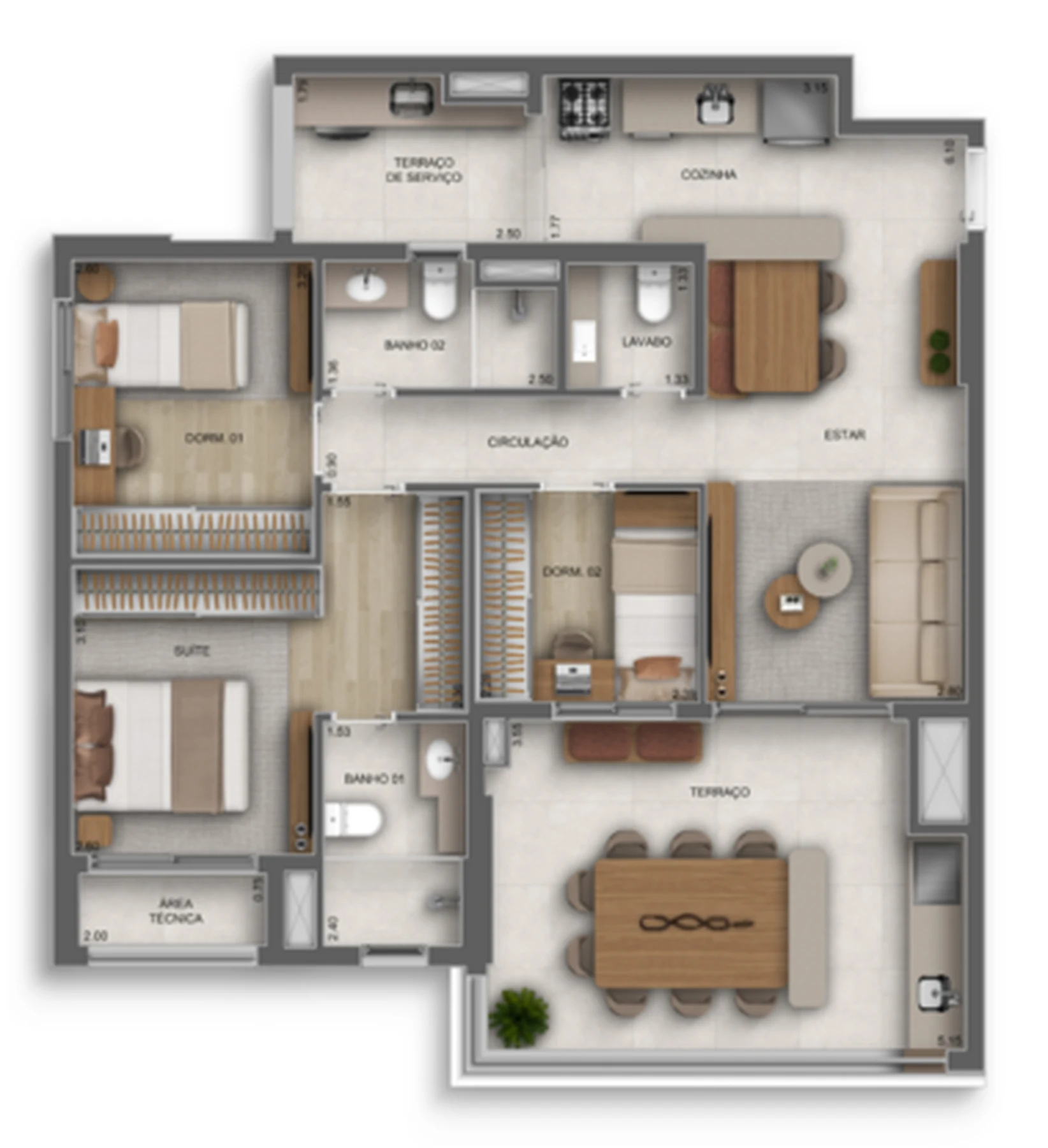 Planta 05 - 3 dorm 97m²