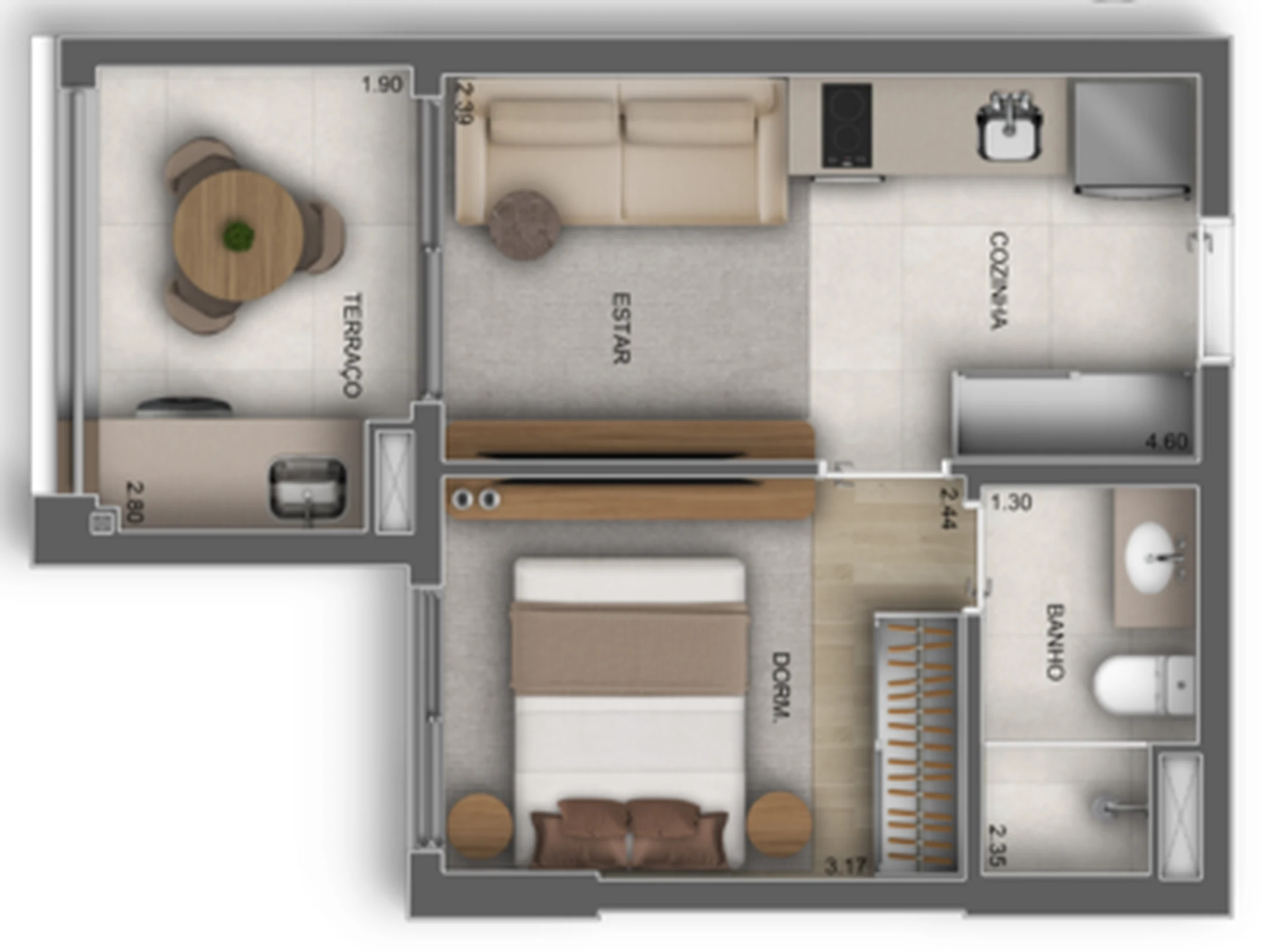 Planta 01 - 1 dorm 32m²