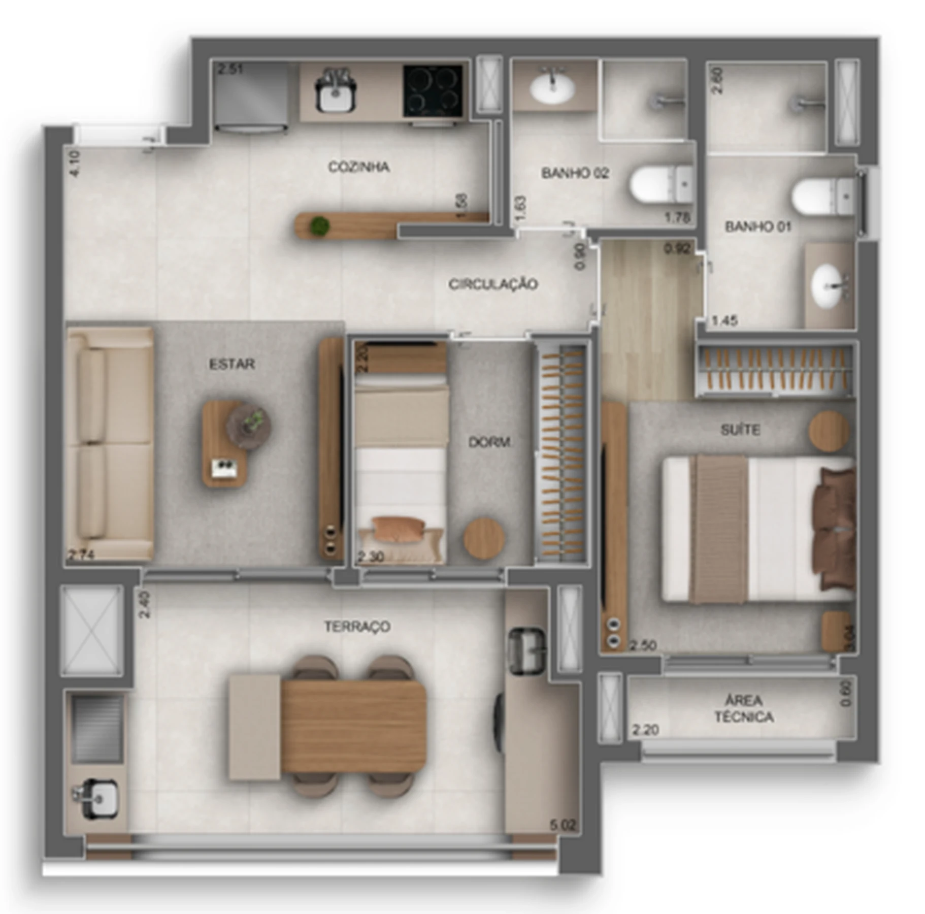 Planta 03 - 2 dorm 59m²
