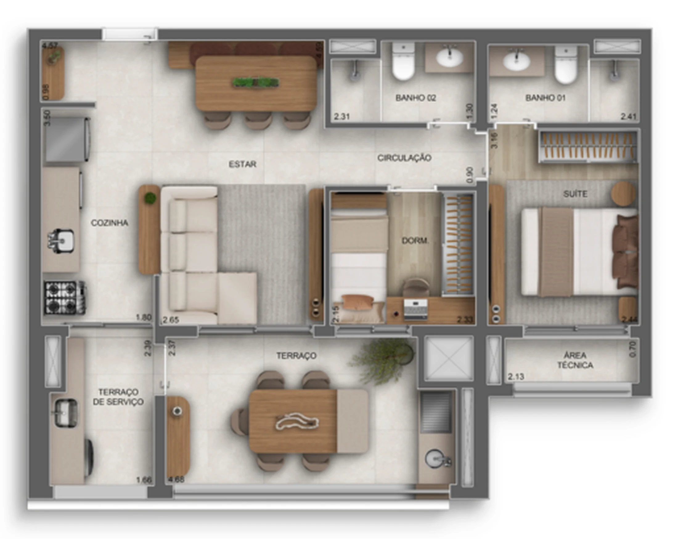 Planta 04 - 2 dorm 69m²