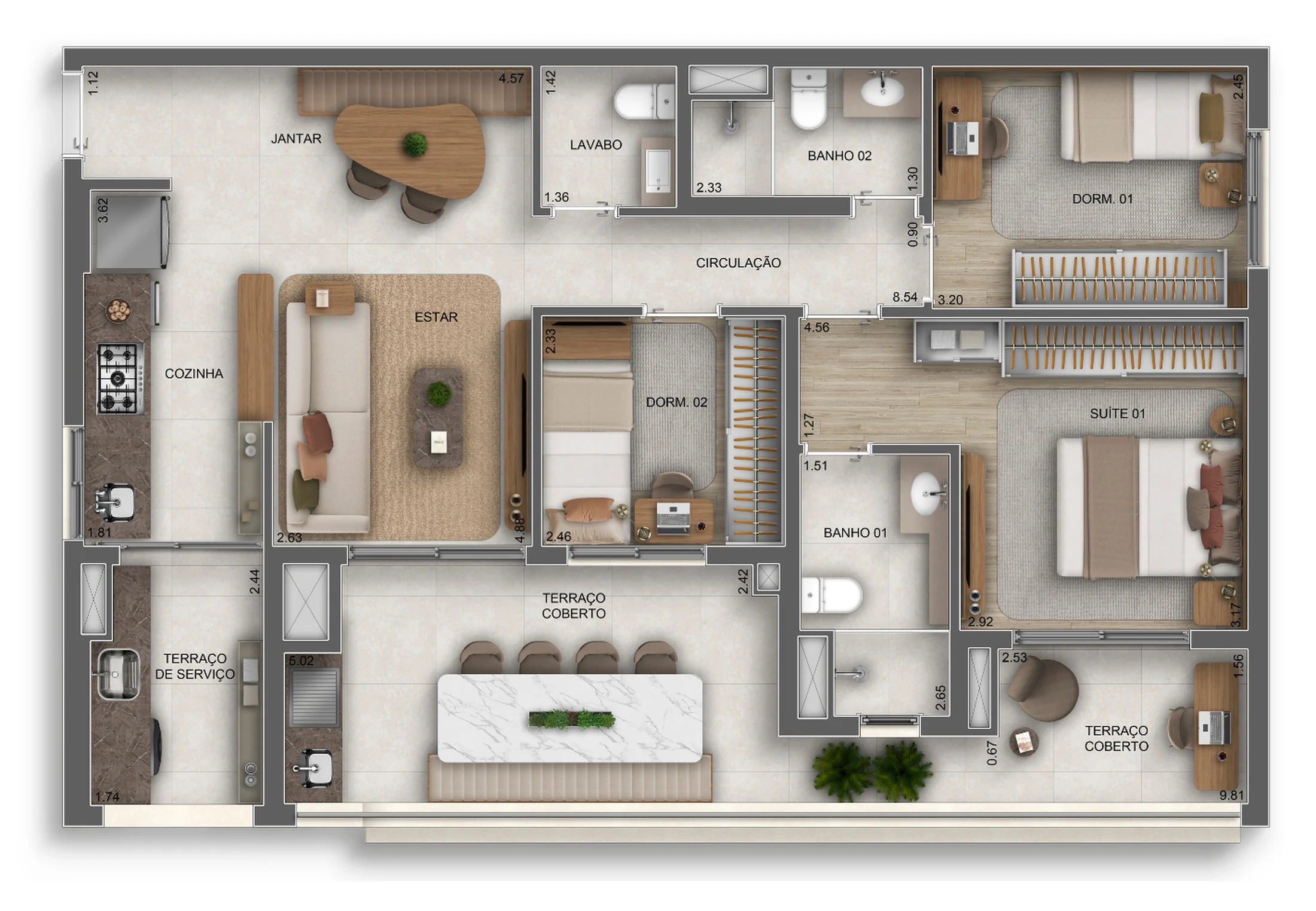 Planta 02 - 3 dorm 95m²