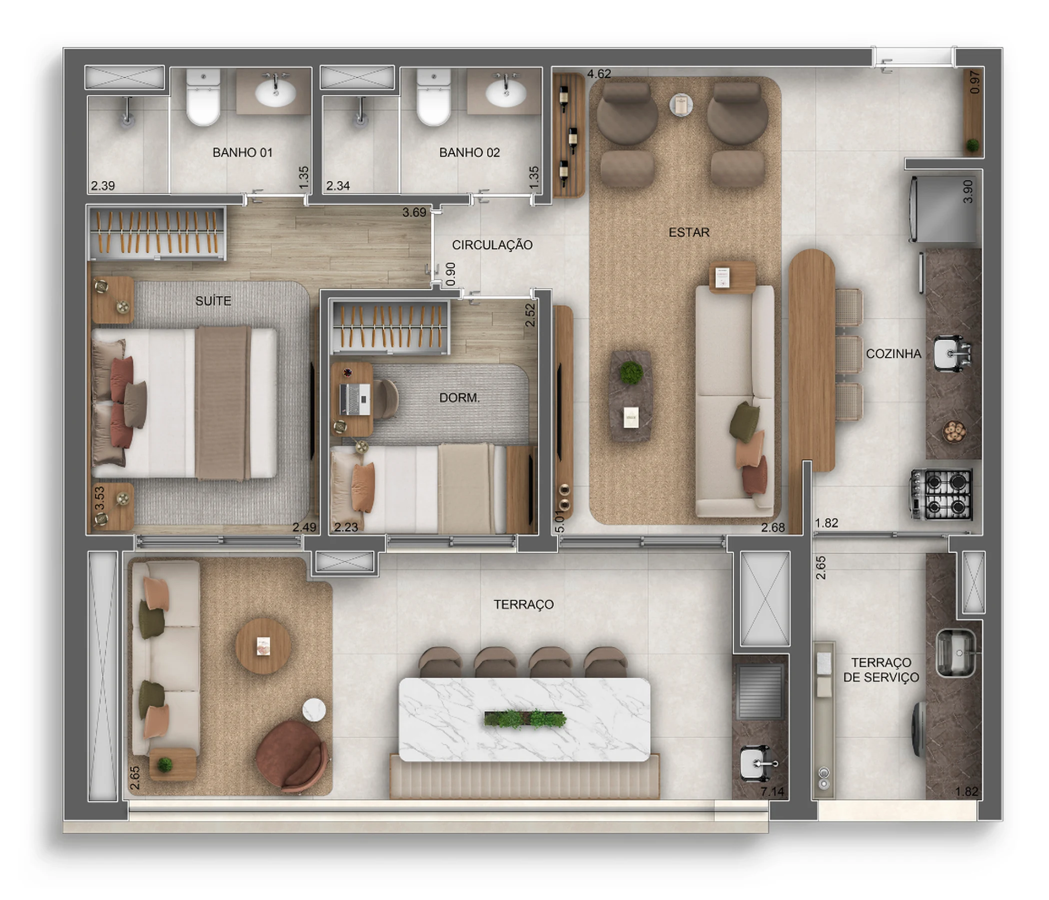 Planta 01 - 2 dorm 79m²