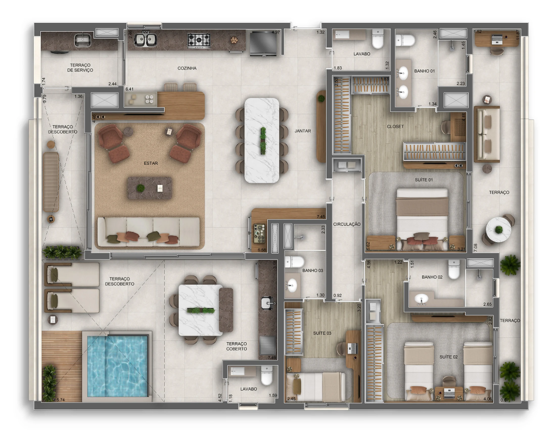 Planta 06 - 3 dorm 162m² - cobertura horizontal
