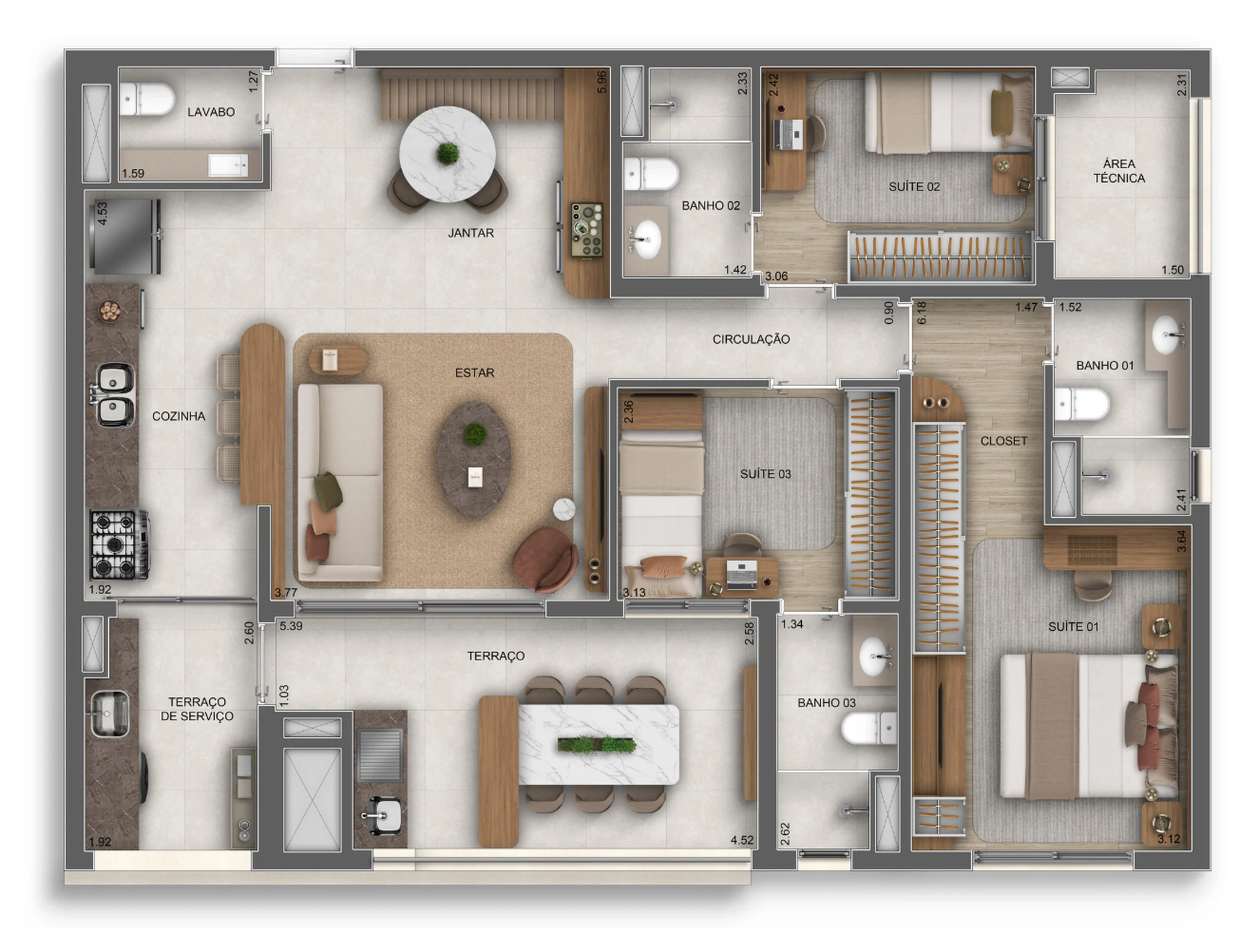 Planta 03 - 3 dorm 113m²